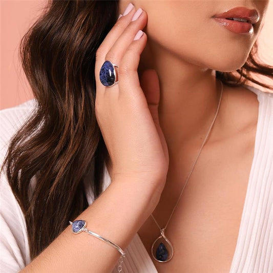 Anel Possebon Folheado a Prata - Pedra Natural