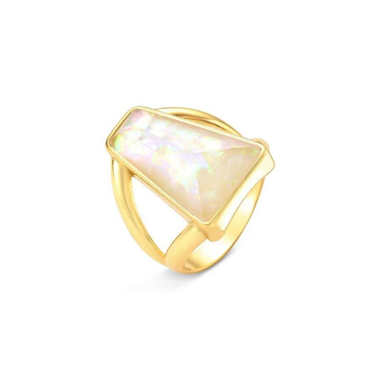 Anel Possebon Folheado a Ouro - Pedra Natural