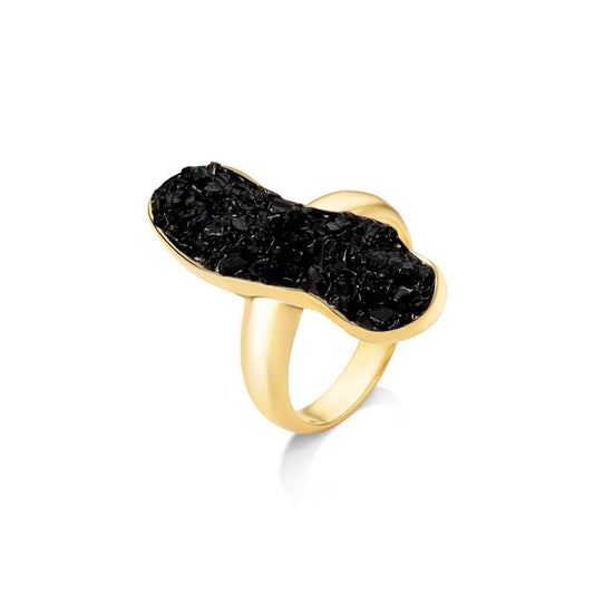 Anel Possebon Folheado a Ouro - Pedra Natural