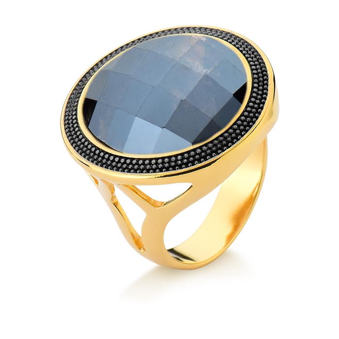 ANEL FOLHEADO A OURO E RÓDIO NEGRO