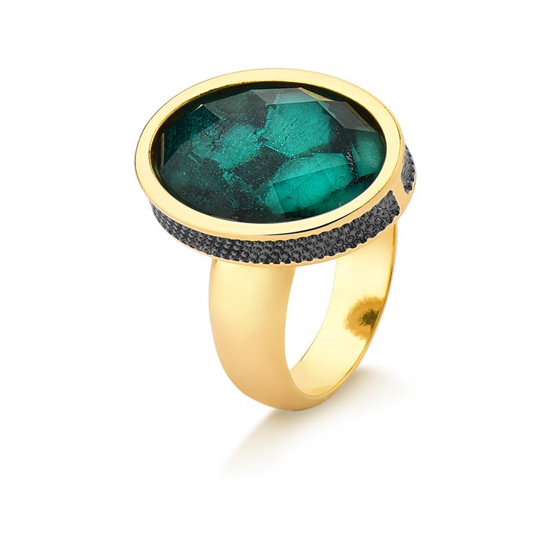 Anel Brilhato Pedras Naturais Brasileiras — Folheado a Ouro e Ródio Negro