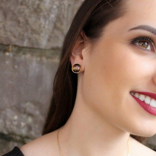 Brinco Possebon Folheado a Ouro - Pedra Natural