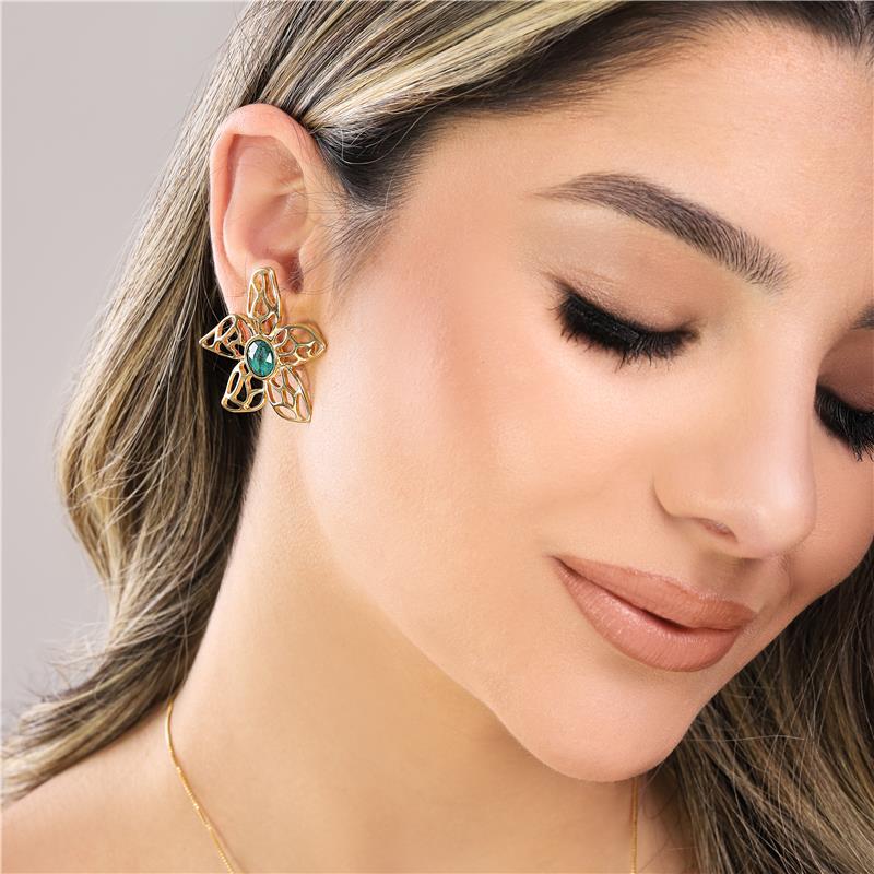 Brinco Brilhato Pedras Naturais Brasileiras — Folheado a Ouro