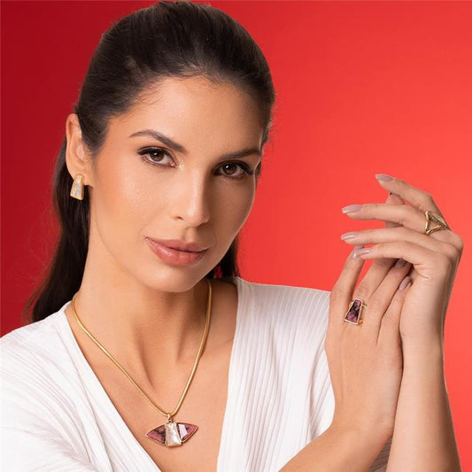 Brinco Brilhato Pedras Naturais Brasileiras — Folheado a Ouro