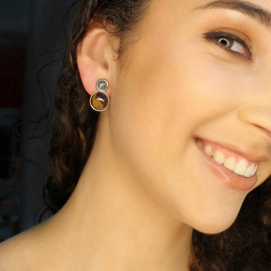 Brinco Possebon Folheado a Ouro e Ródio Negro - Pedra Natural