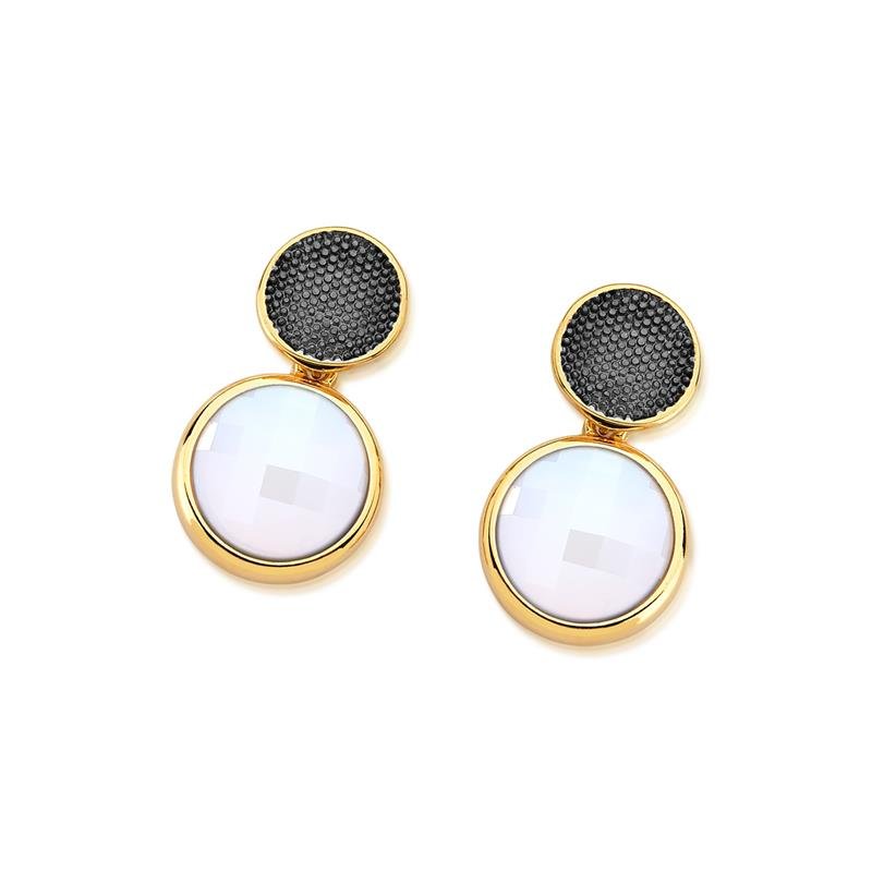 Brinco Brilhato Facetada Perolada 2,7 cm — Ouro e Ródio Negro — Opalina Perolada