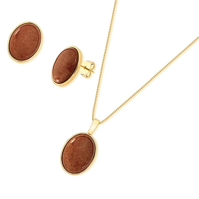 Conjunto Brilhato Pedras Naturais Brasileiras — Folheado a Ouro