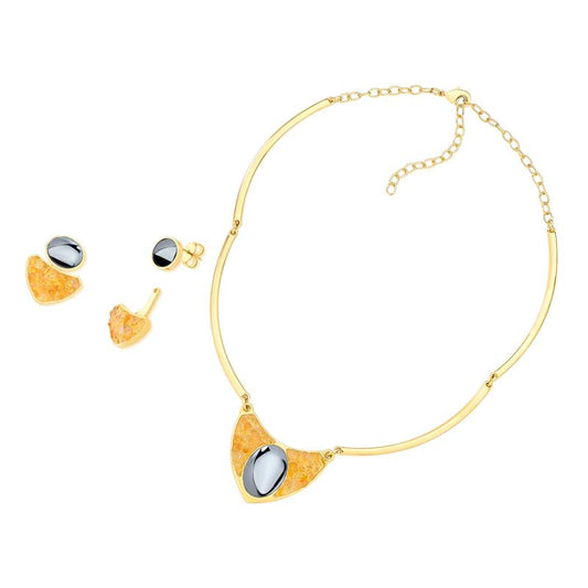 Conjunto Brilhato Pedras Naturais Brasileiras — Folheado a Ouro