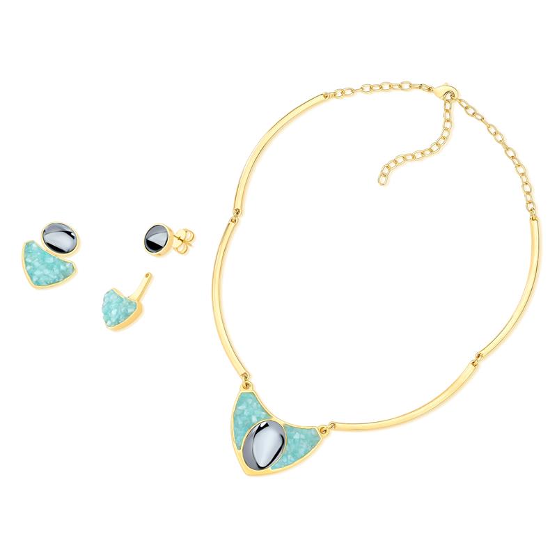 Conjunto Brilhato Pedras Naturais Brasileiras — Folheado a Ouro