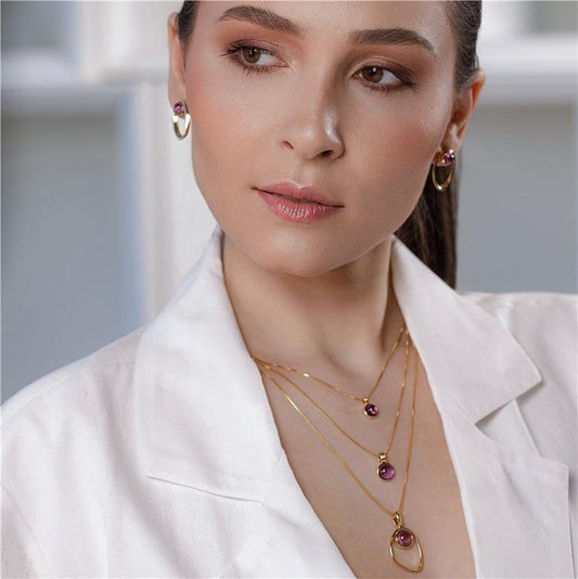 Conjunto Brilhato Pedras Naturais Brasileiras — Folheado a Ouro — HEMATITA