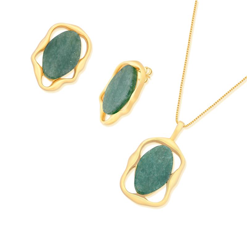 Conjunto Brilhato Pedras Naturais Brasileiras — Folheado a Ouro