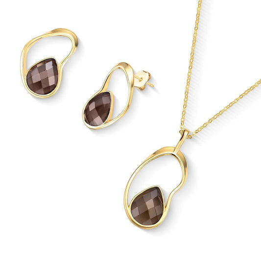 Conjunto Brilhato Pedras Naturais Brasileiras — Folheado a Ouro