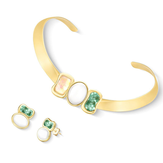 Conjunto Possebon Folheado a Ouro - Pedra Natural