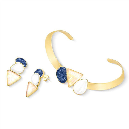 Conjunto Brilhato Pedras Naturais Brasileiras — Folheado a Ouro