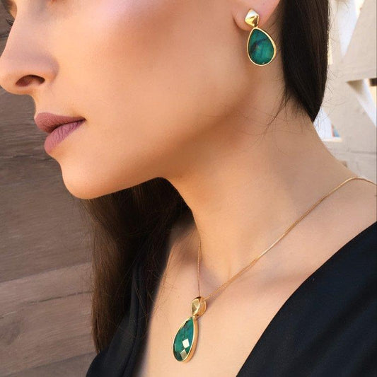 Conjunto Brilhato Pedras Naturais Brasileiras — Folheado a Ouro — HEMATITA