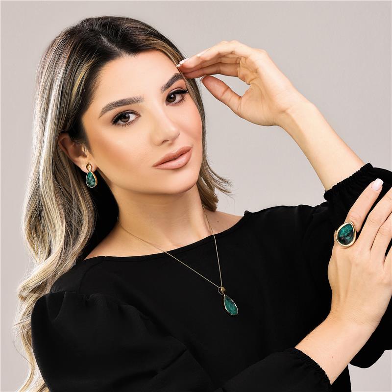 Conjunto Brilhato Pedras Naturais Brasileiras — Folheado a Ouro