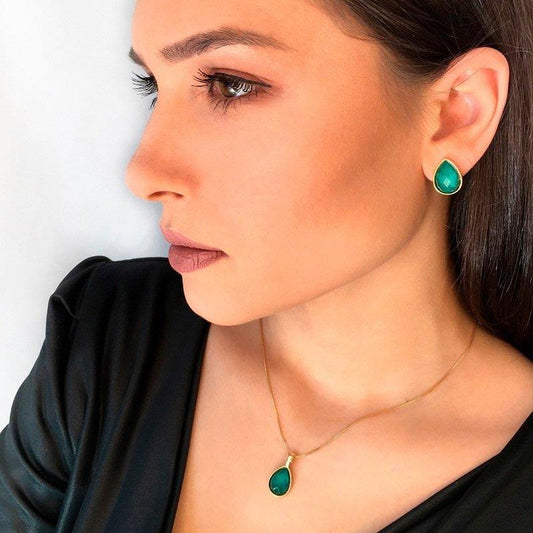 Conjunto Brilhato Pedras Naturais Brasileiras — Folheado a Ouro — HEMATITA