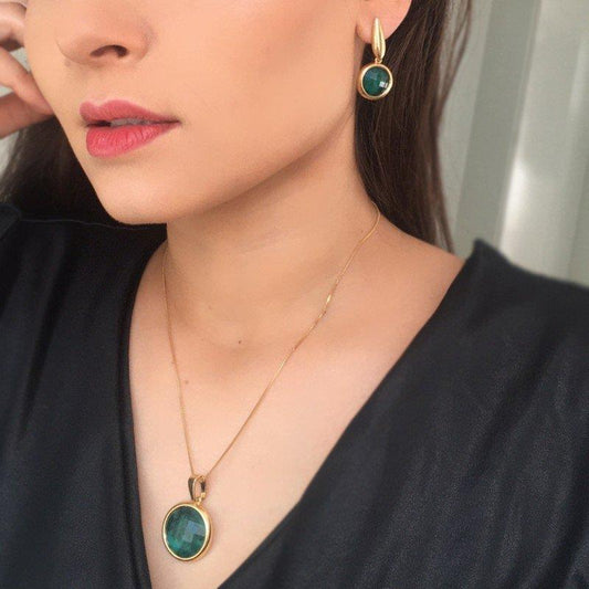 Conjunto Brilhato Pedras Naturais Brasileiras — Folheado a Ouro — HEMATITA