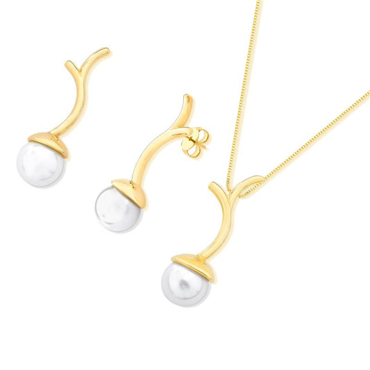 Conjunto Brilhato Pedras Naturais Brasileiras — Folheado a Ouro