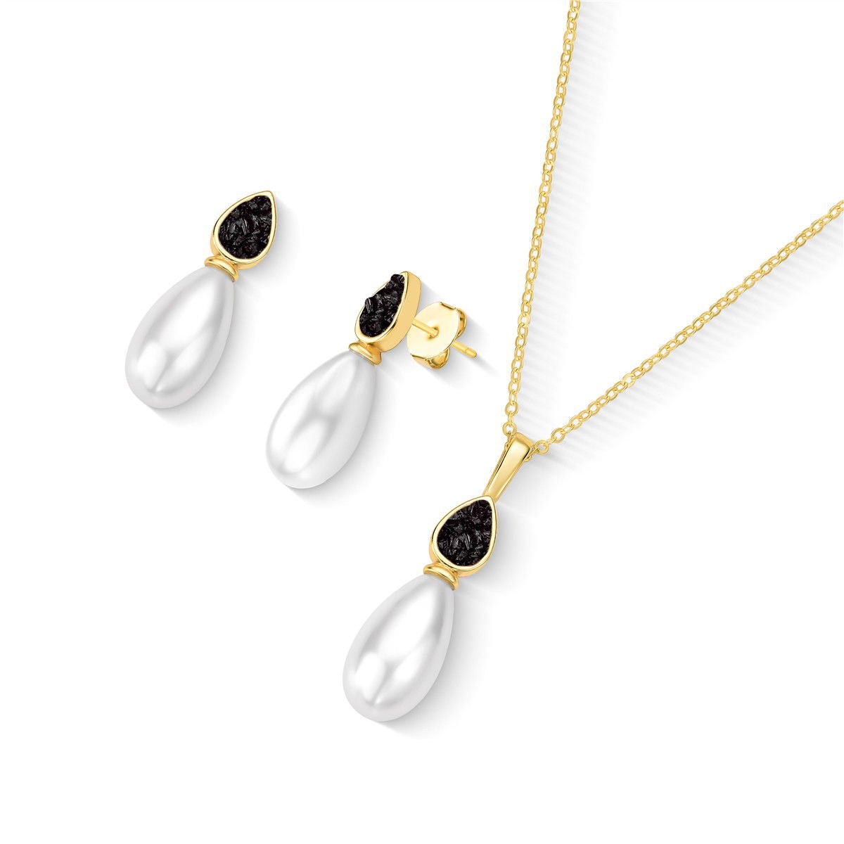 Conjunto Possebon Folheado a Ouro - Pedra Natural