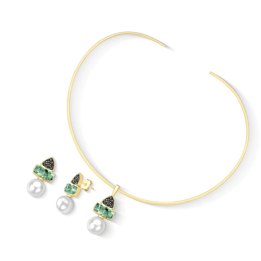 Conjunto Brilhato Pedras Naturais Brasileiras — Folheado a Ouro