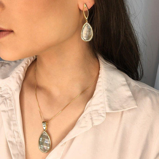 Conjunto Brilhato Pedras Naturais Brasileiras — Folheado a Ouro