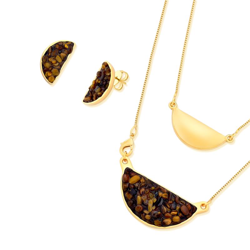 Conjunto Brilhato Pedras Naturais Brasileiras — Folheado a Ouro