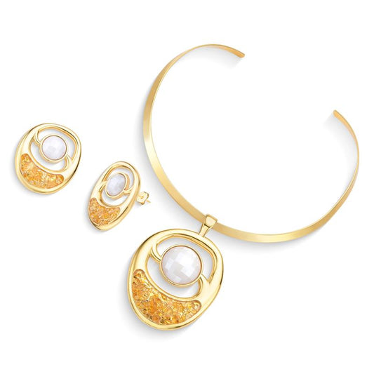 Conjunto Brilhato Pedras Naturais Brasileiras — Folheado a Ouro