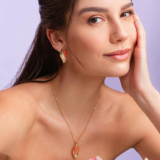Conjunto Florir folheado a ouro com pedra natural