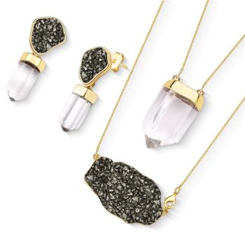 Brinco Brilhato Pedras Naturais Brasileiras — Folheado a Ouro
