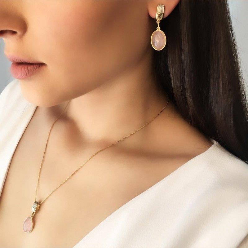 Conjunto Brilhato Pedras Naturais Brasileiras — Folheado a Ouro