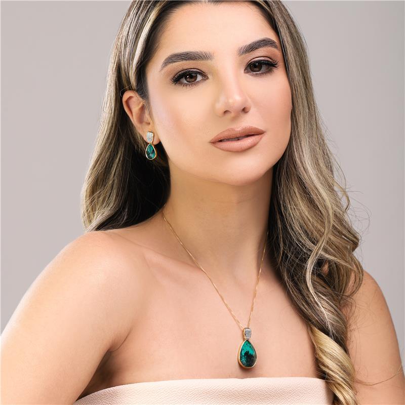 Conjunto Brilhato Pedras Naturais Brasileiras — Folheado a Ouro