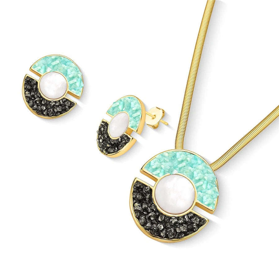 Conjunto Brilhato Pedras Naturais Brasileiras — Folheado a Ouro