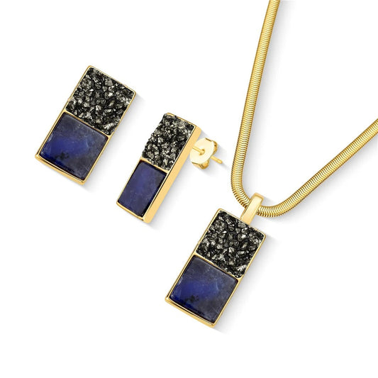 Conjunto Brilhato Pedras Naturais Brasileiras — Folheado a Ouro