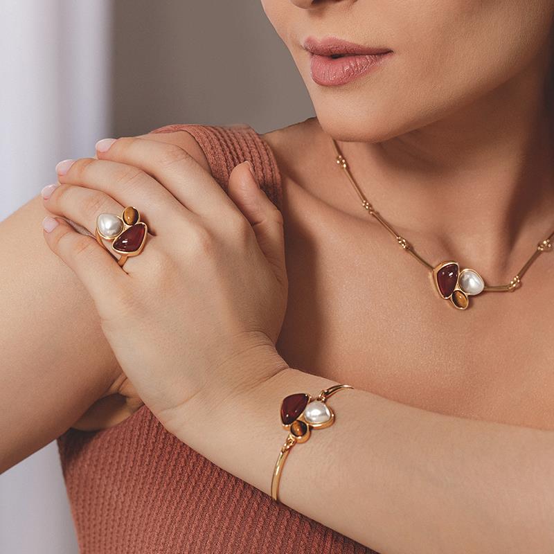 Anel Possebon Folheado a Ouro - Pedra Natural