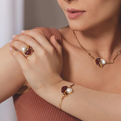 Anel Possebon Folheado a Ouro - Pedra Natural