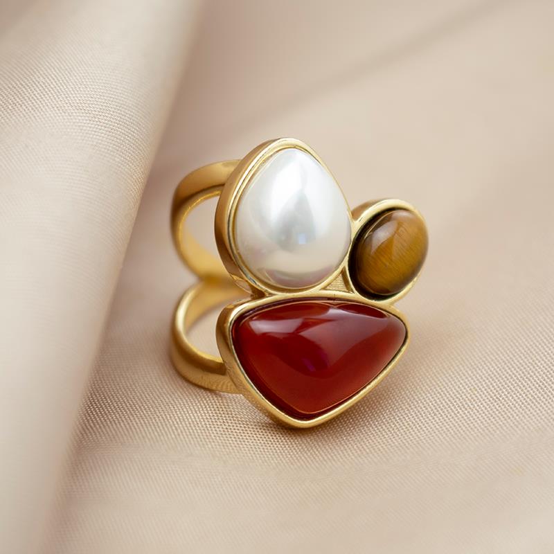 Anel Possebon Folheado a Ouro - Pedra Natural