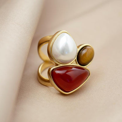 Anel Possebon Folheado a Ouro - Pedra Natural