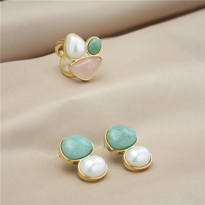 Anel Possebon Folheado a Ouro - Pedra Natural