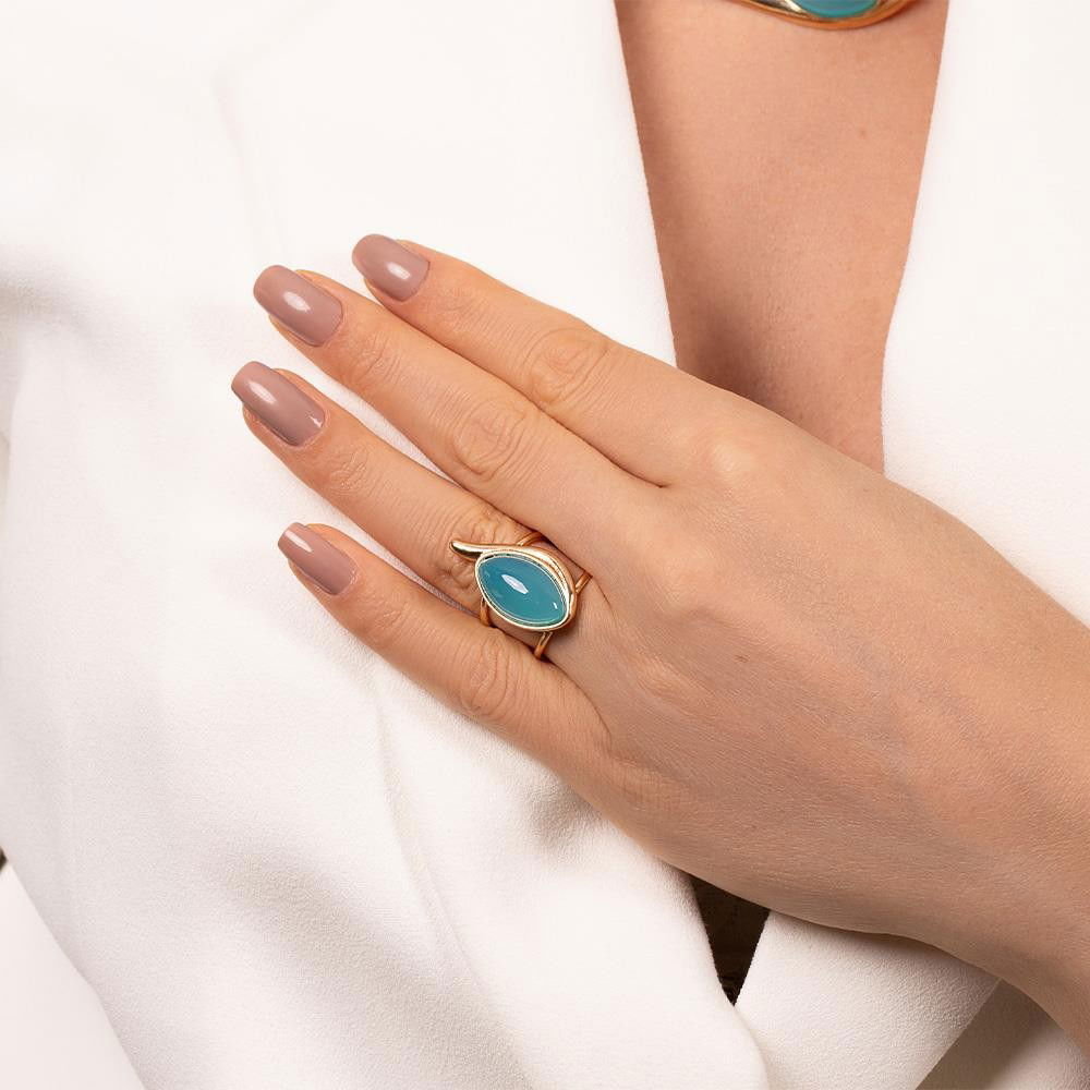 Anel Possebon Folheado a Ouro - Pedra Natural