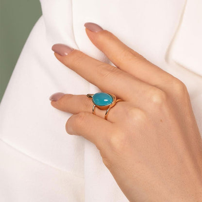 Anel Possebon Folheado a Ouro - Pedra Natural