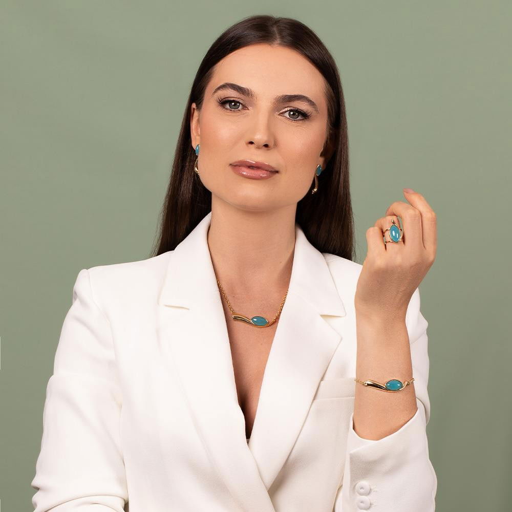 Anel Possebon Folheado a Ouro - Pedra Natural