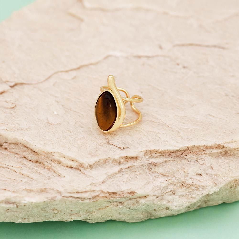 Anel Possebon Folheado a Ouro - Pedra Natural