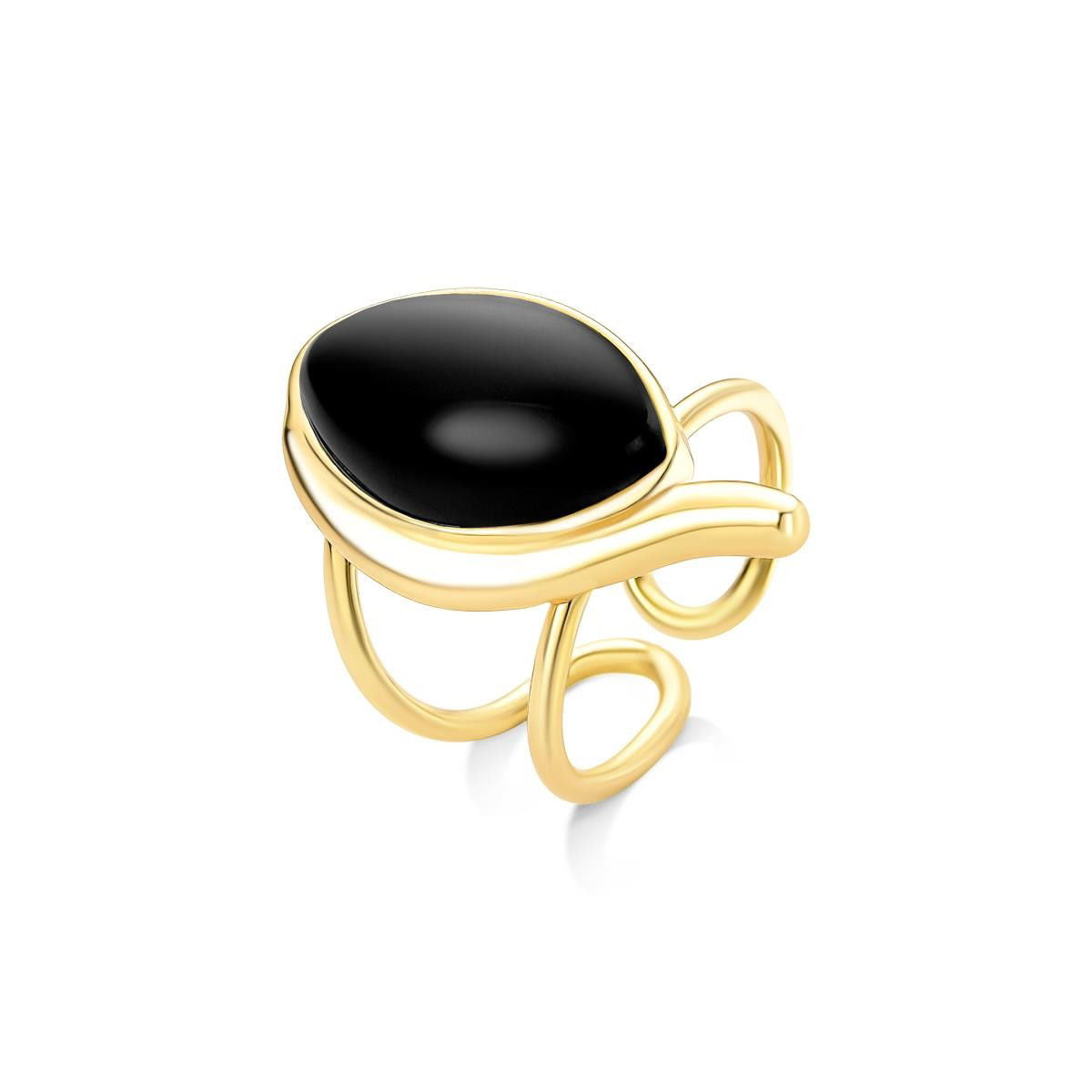 Anel Possebon Folheado a Ouro - Pedra Natural