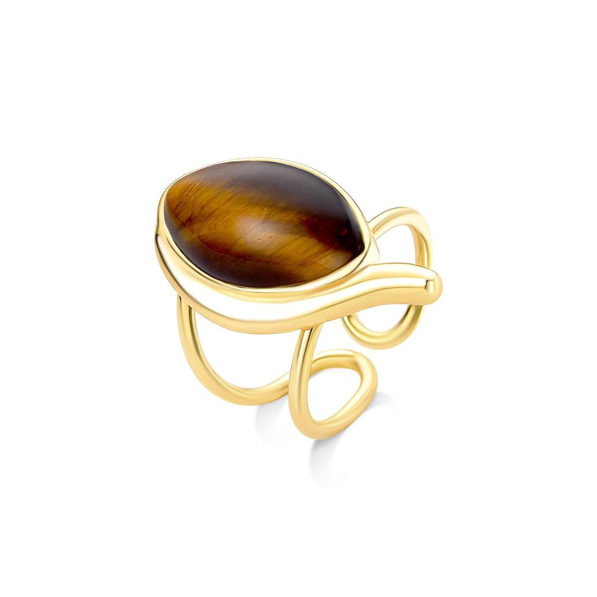 Anel Possebon Folheado a Ouro - Pedra Natural