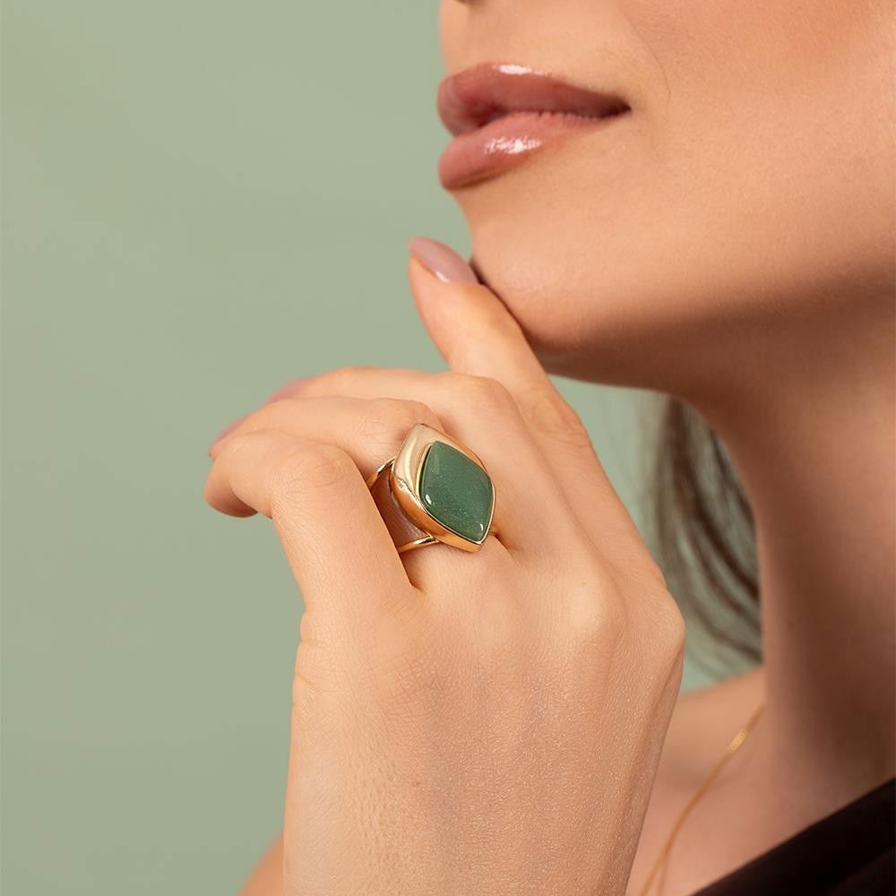 Anel Possebon Folheado a Ouro - Pedra Natural