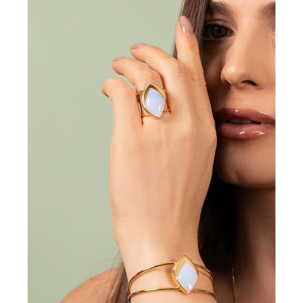 Anel Possebon Folheado a Ouro - Pedra Natural