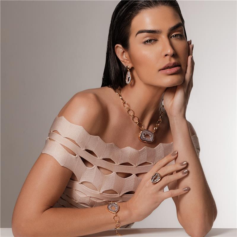 Anel Possebon Folheado a Ouro - Pedra Geodo Natural