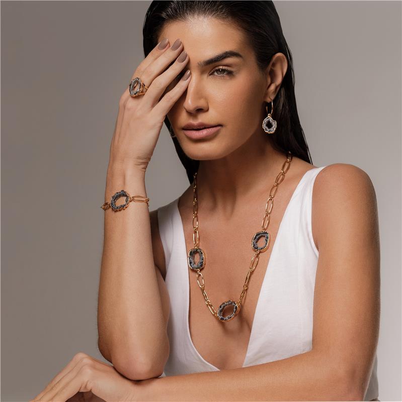 Anel Possebon Folheado a Ouro - Pedra Geodo Natural