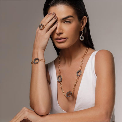 Anel Possebon Folheado a Ouro - Pedra Geodo Natural